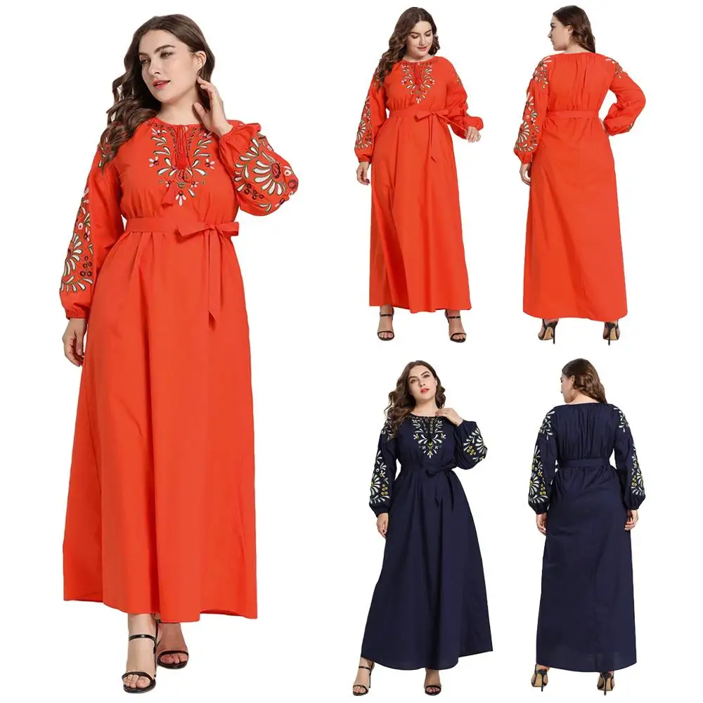 Мусульманские женщины вышивка длинное abaya Макси Платье рубашка Дубай этнический