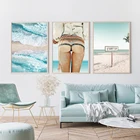 Скандинавский тропический пейзаж, плакаты, современные принты, морской пляж, автобус, небо, Обнаженная стена, живопись на холсте, скандинавский декор, картины