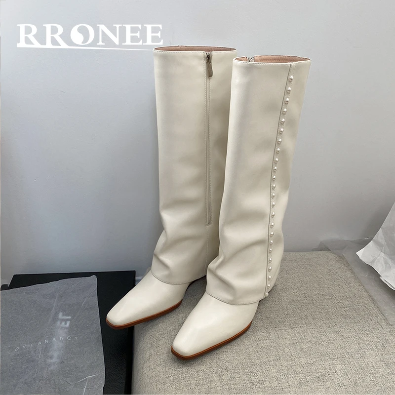 

2021 Women's wedges, black knee high heels, pointy boots, women's large wedges, fashion women's boots with pearls