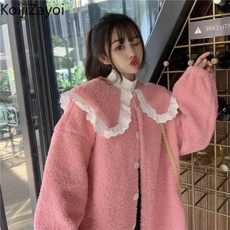 Koijizayoi Fleece Sweet Loose Jacket Autumn Winter Thick Warm Jacket Students New Year Outwear Tops 2022 New Style Coats Chic