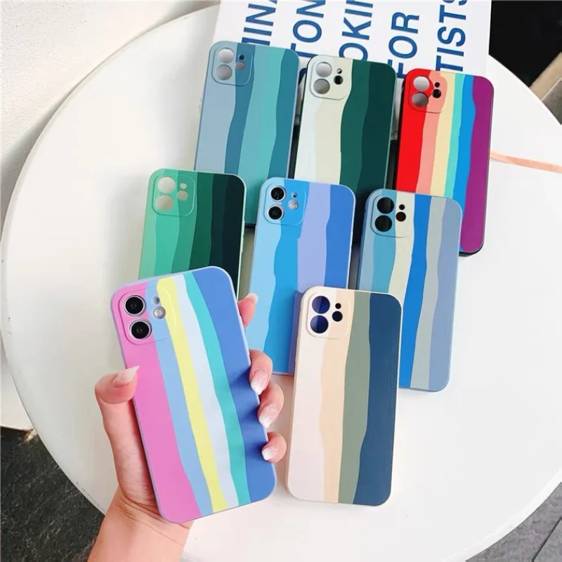 

Цвета радуги выдерживает падение Чехол для iphone 11 12 pro xs Max 6, 6S, 7, 8 plus X XR 12 мини камера защитная крышка для объектива