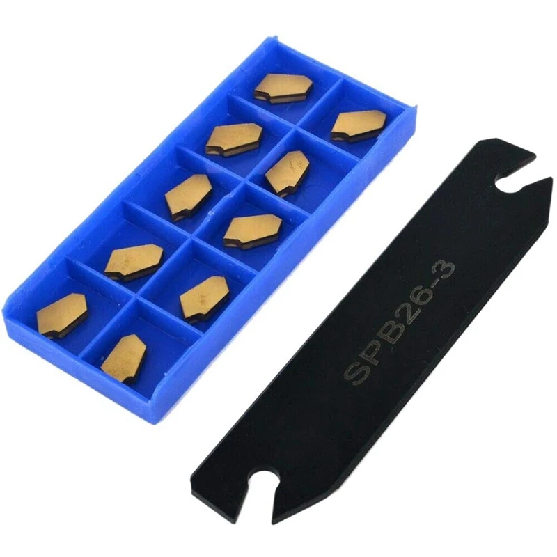 

CNC Lathe Turning Tool Holder:SPB26-3 Grooving Cut-Off Tool with 10Pcs GTN-3 SP300 Carbide Inserts Blades