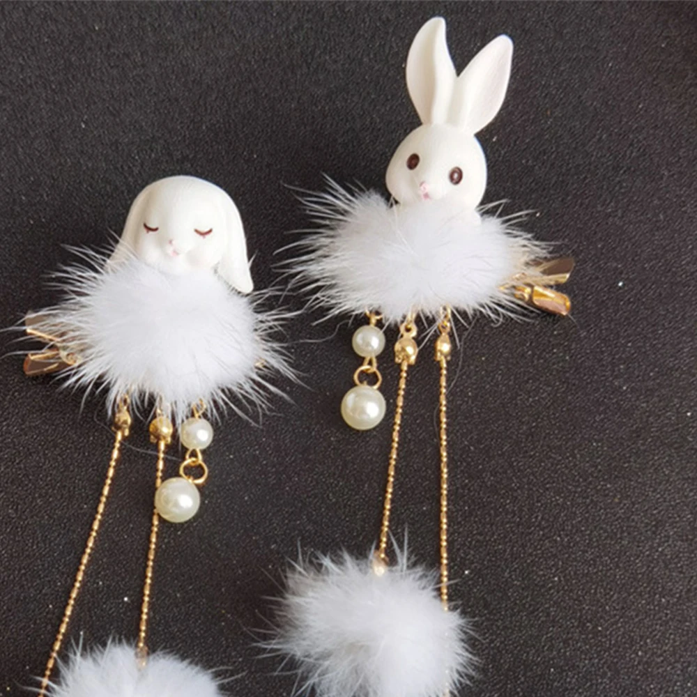 

New Cute Fur Ball Rabbit Hair Clip Super Fairy Tassel Cartoons Hairpin Antiquity Hanfu Headwear Electroplating Hair Accessories