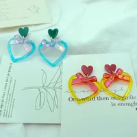heart shape bowknot stud earrings fashion princess colors resin acetated earrings wholesale womens ear jewelry gift for girls