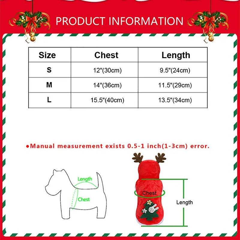 

Dog Clothes Pet Dog Christmas Jacket Winter Warm Thick Cute Cartoon Small Dog Cloth Costume Dress Apparel Puppy Kitten Costume