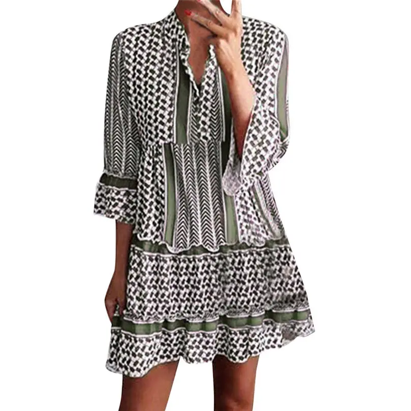 Новое модное женское повседневное осеннее платье 2019 лоскутное три четверти