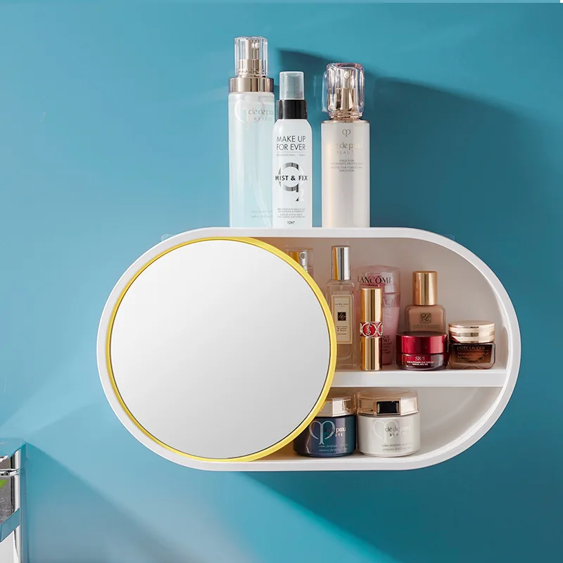 

Круглое зеркало для макияжа в ванную комнату, коробка для хранения косметики, чехол для хранения косметики, ювелирных украшений, контейнер ...