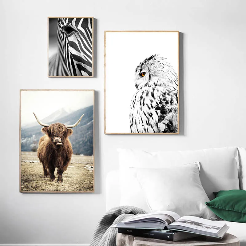Scandinavian Style Poster Cow Lion Elephant Animal Canvas Print Wall Art Nordic Decoration Picture Painting Living Room Decor | Дом и сад
