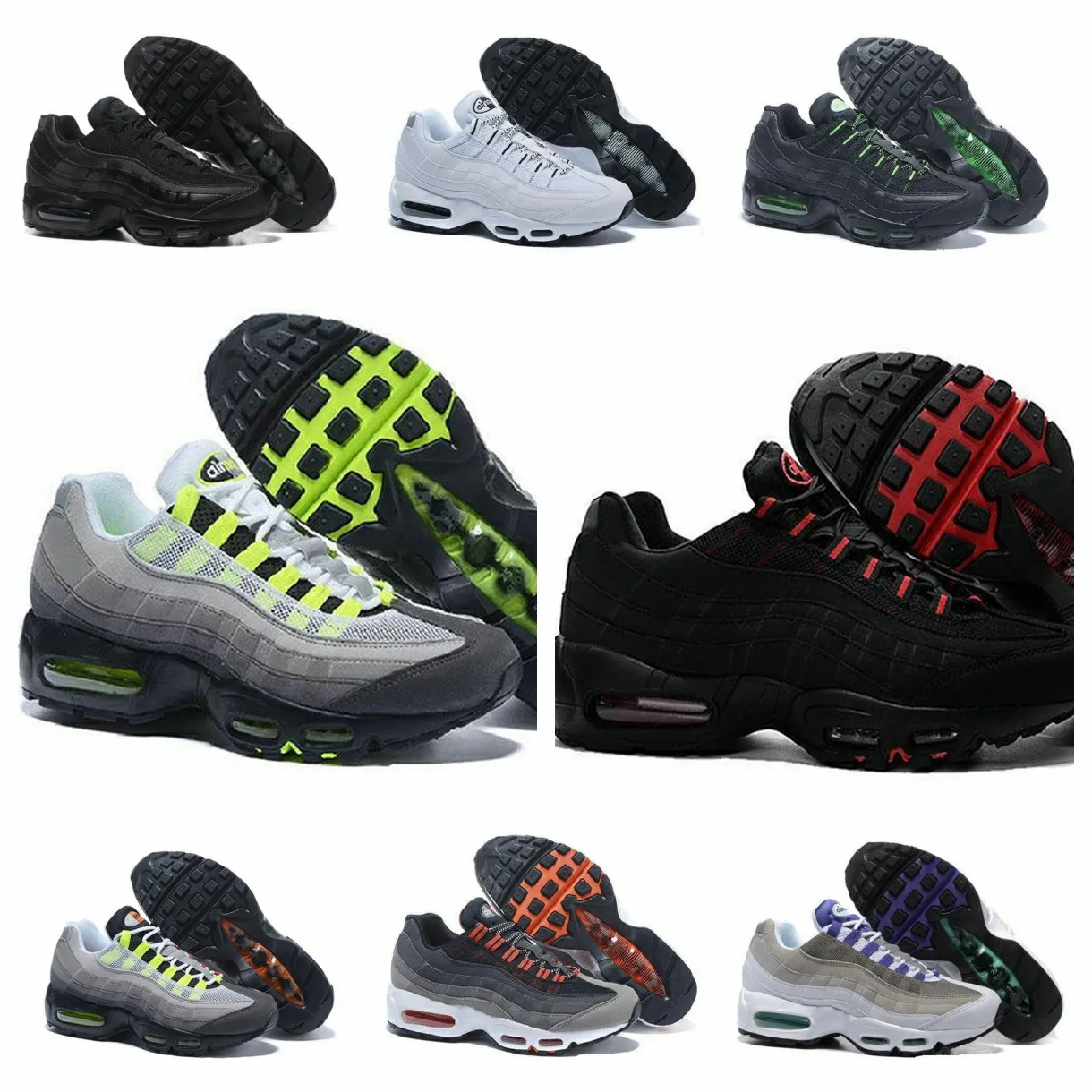 

Men Running Shoes 95s Triple Black White Laser Fuchsia Red Orbit Bred Aqua Neon Trainers Sports Women Sneaker Outddor Footwear