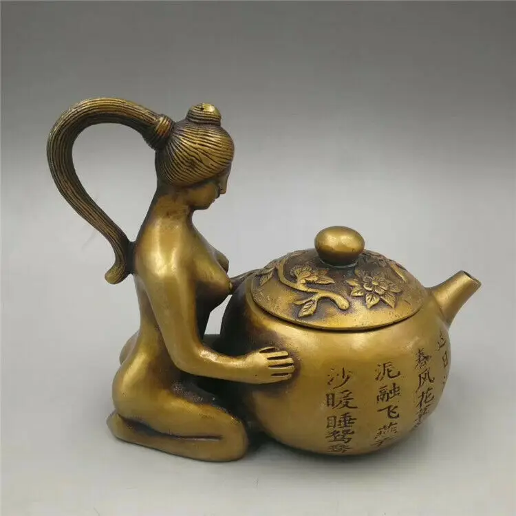

Antique Copper Beauty Pour Liquor Wine Pot Chinese Teapot Ornaments Collection