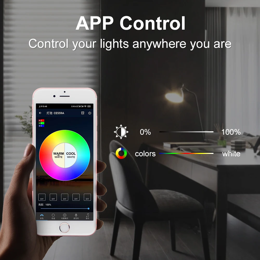 Dimmable светодиодный WiFi лампа накаливания 9 Вт 15 E27 умный светильник RGB белый