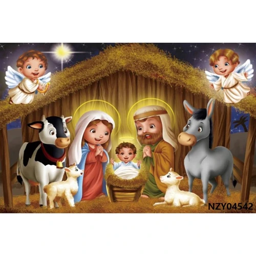 

Christmas Backdrops Nativity Scene Jesus Birth Bullpen Angel Sheep Cow Horse Photography Backgrounds Baby Newborn Photophone