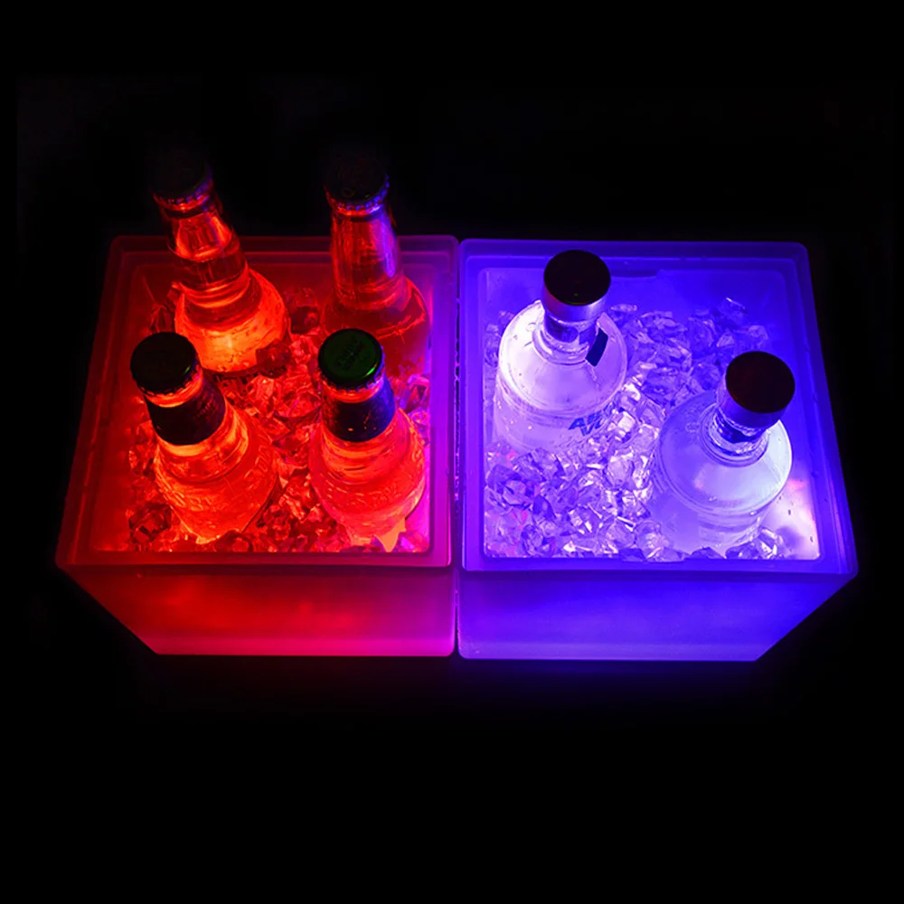 2PCS 1PC LED Ice Bucket RGB Color Changing Double Layer Square Bar Beer Ice Bucket Ice Wine Bucket 3.5 L for Party, Home, Bar