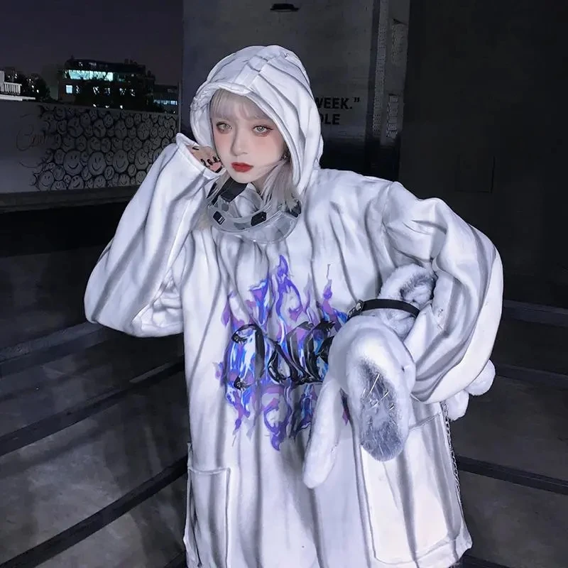 

Street Hoodies Women 2021 Retro Spring Tie-Dyed Print Harajuku Hoodie Women Sweashirt Gothic Clothes Pullover Loose Big Size