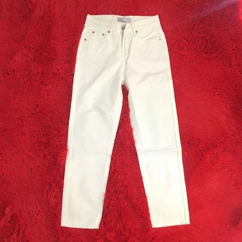 Высококачественные женские рваные прямые джинсовые штаны с высокой талией и