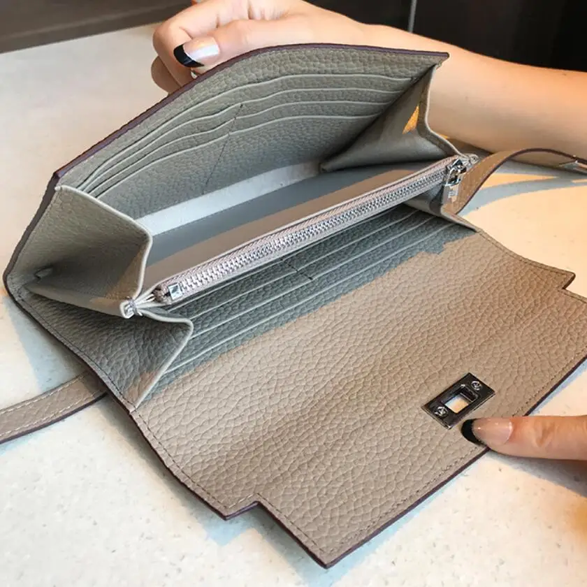 

San Maries Genuine Leather Women Wallet Female Long Clutch Lady Walet Portomonee Rfid Luxury Brand Money Bag With Orange Box