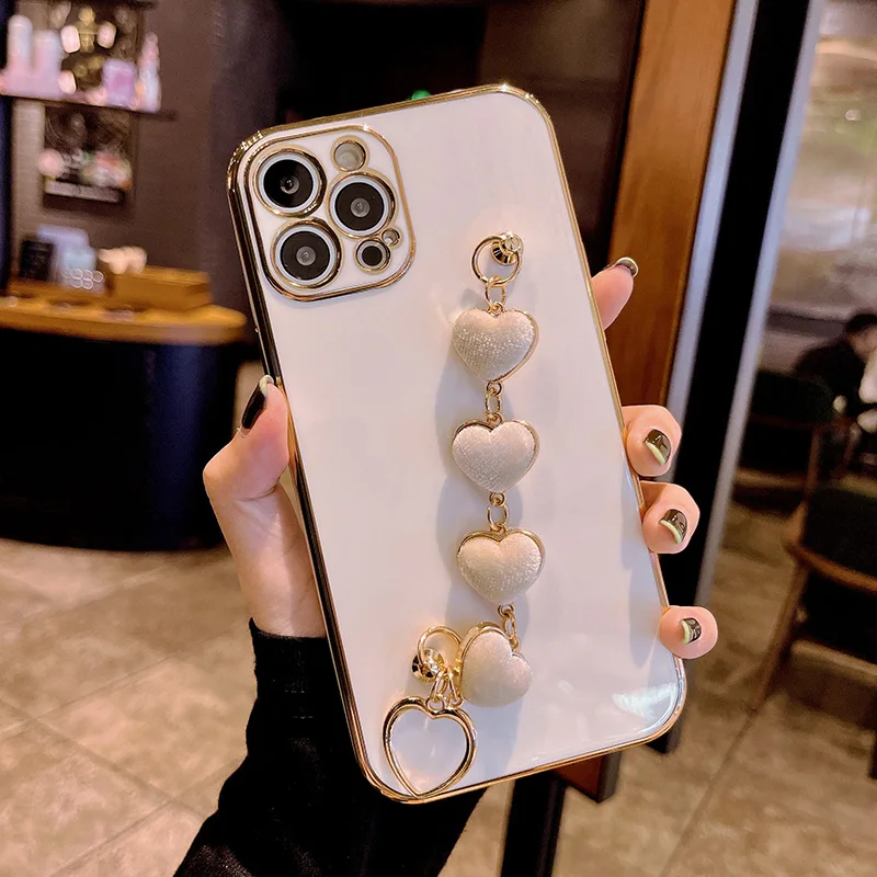 

Fashion Plush Heart-shaped Chain Soft Case For Iphone 11 12 Pro Max Mini 7 8 Plus Xr X Xs Max Se 2 Silicone Phone Cover Fundas