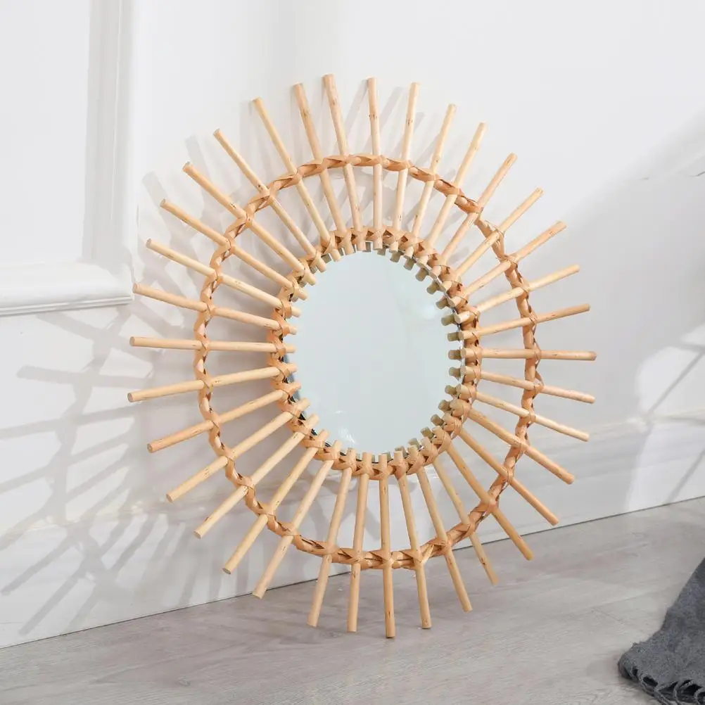 

Wall Hanging Mirror Hand Woven Rattan Makeup Mirror for Bathroom Dressing Room1
