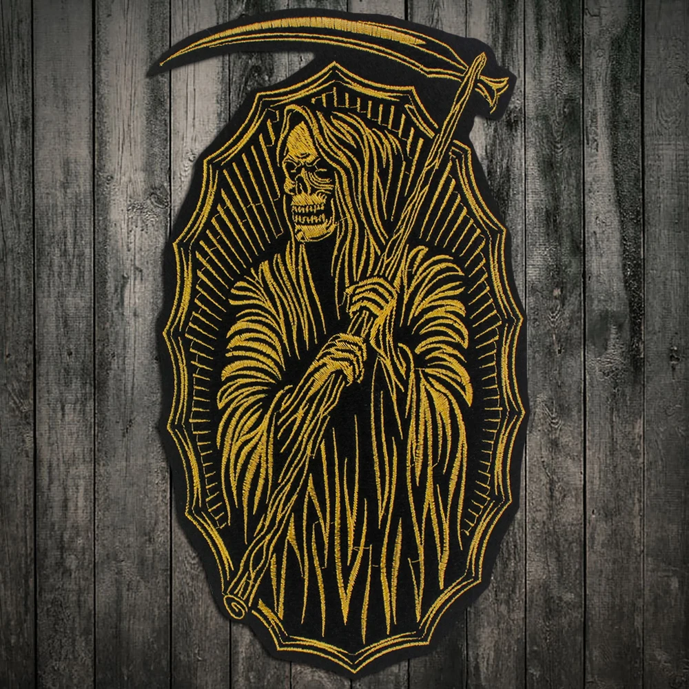 Нашивки с вышивкой черепа серпа для полной спины мотоциклетные байкерские