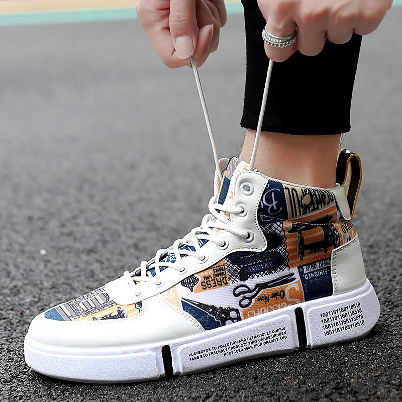 

Fashion Graffiti Sneakers Couple Shoes High Top Men's Canvas Sneakers Comfort Flat Casual Skateboard Shoes zapatillas de deporte