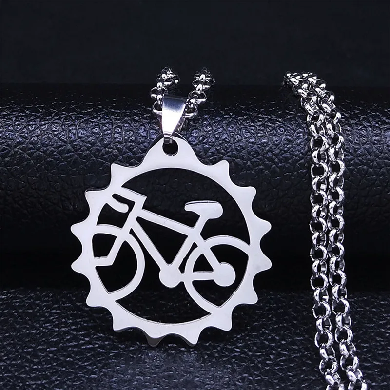 

Bicycle Stainless Steel Pendant Necklace for Men Women Bike Cycling Tire Chain Choker Neck Jewelry pingente bicicleta N2654S01