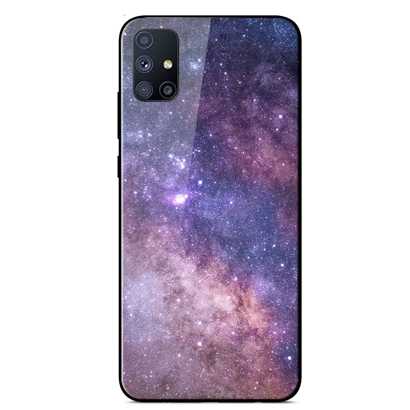 

For Samsung Galaxy M51 Case Mirror Painted High Quality Tempered Glass Anti-fall Back Cover For Samsung M51 TPU frame Phone Case