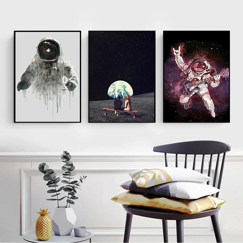 

Black And White Astronaut And Moon Canvas Posters And Prints For Space Wall Art Decoration Paintings For Living Room Decoration