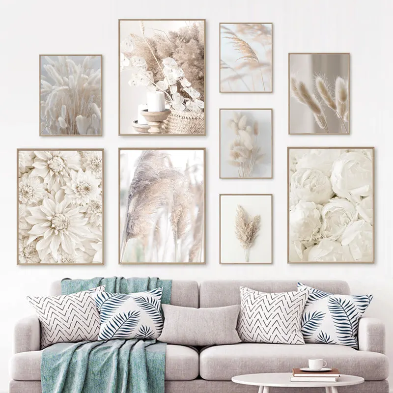 

Beige Reed Dried Flower Canvas Painting Posters and Prints Wall Art Picture Modern Living Room Decoration room decor