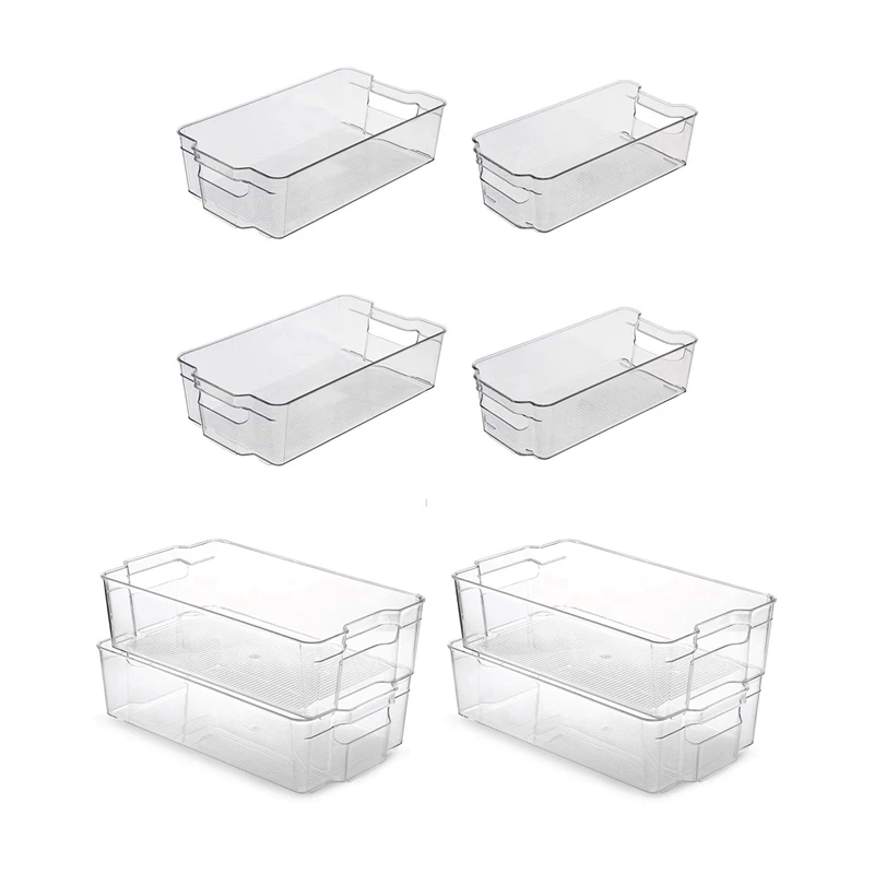 

8 Pcs Clear Pantry Organizer Bins Household Plastic Food Storage Basket, 4 Pcs A & 4 Pcs B