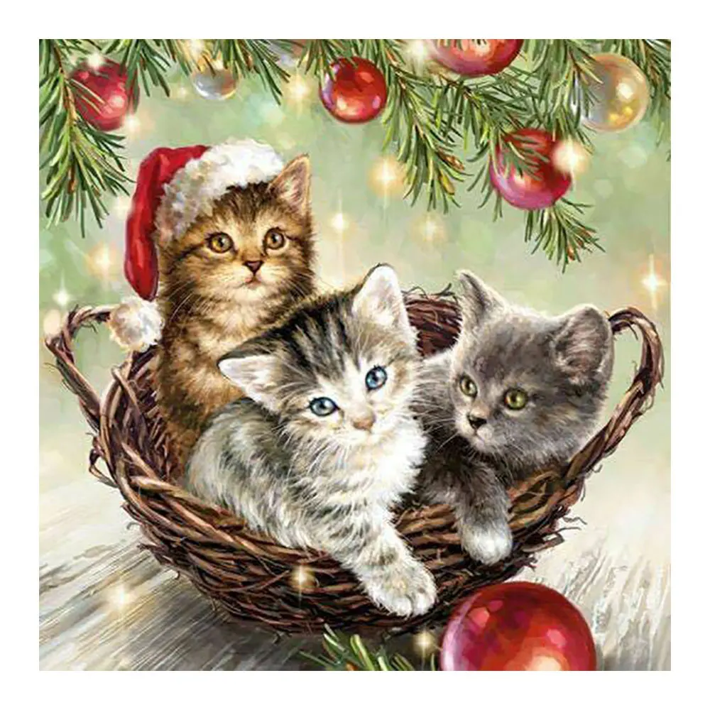 Вышивка крестиком 5D с тремя маленькими котятами|Алмазная мозаика и вышивка| |