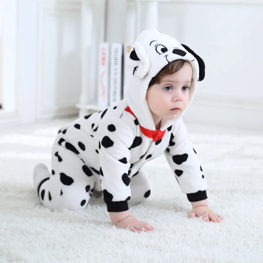 Umorden Baby Dalmatians Spotty Dog Costume Kigurumi Cartoon Animal Rompers Infant Toddler Jumpsuit Flannel Halloween Fancy Dress |