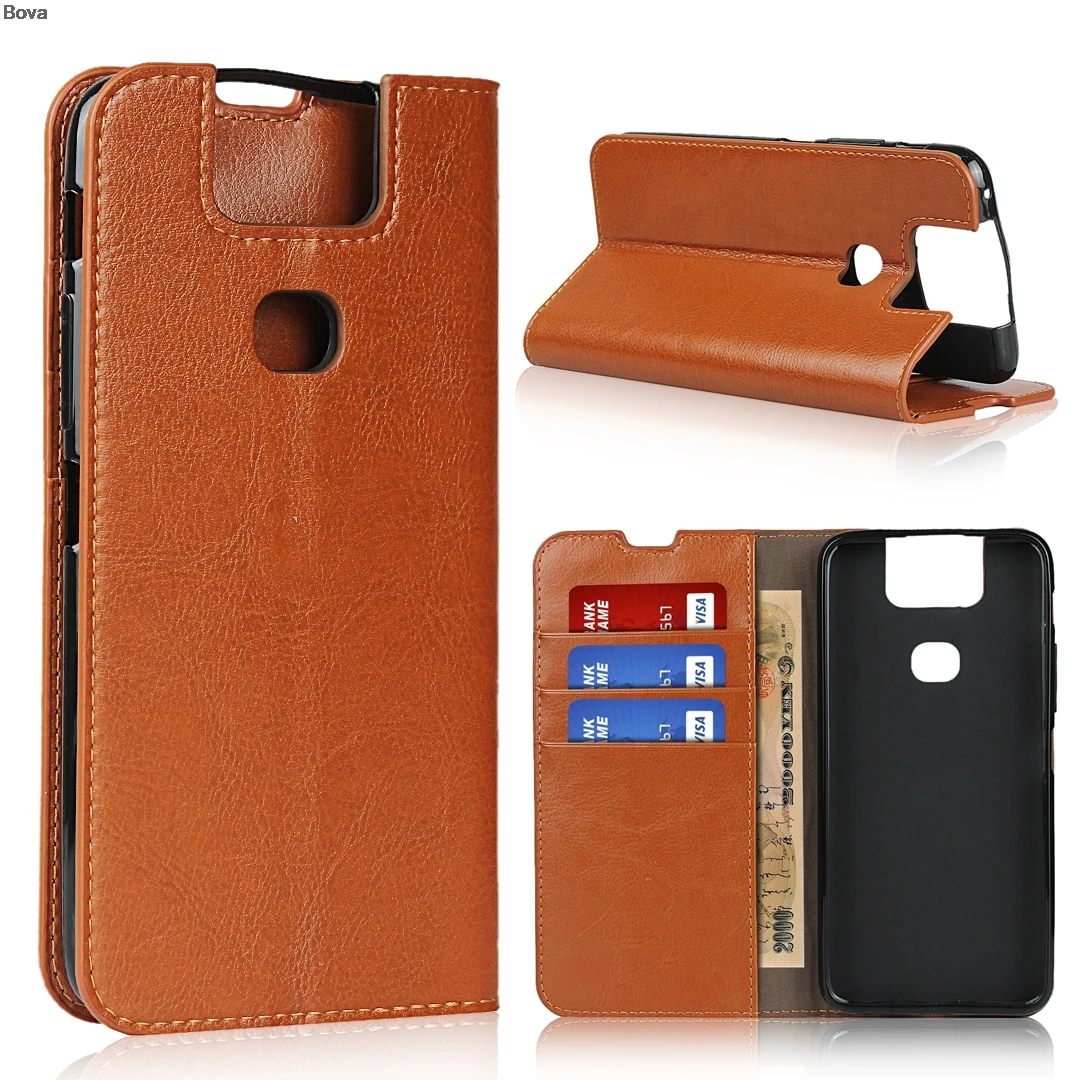 

Deluxe Wallet Case For ASUS 6Z Zenfone 6 2019 ZS630KL / Zenfone 6Z Genuine Cow Leather Case Flip Cover Real Skin Phone Bags