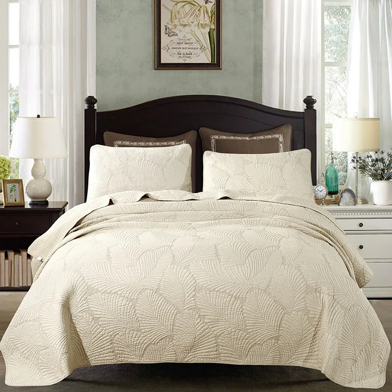 

Jacquard Wash Cotton Bed Cover Plain Quilted Quilt Set 3pcs Summer Blanket Solid Beige White Hotel Bedspread for Bed Queen 150