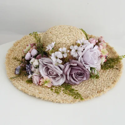 

Summer Lady raffia Handmade flowers Straw Hats Women Beach Sun Hats+ Handbags Girls Holiday Knitting Weave Tote bag Panama