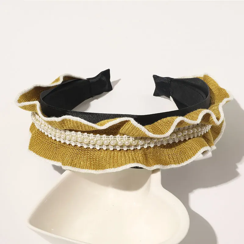 

French Style Non-slip Plastic Hairbands Lace Pearl Headband Wide Brimmed Hair Hoop Elegant Ladies Head Hoop Hair Accessories