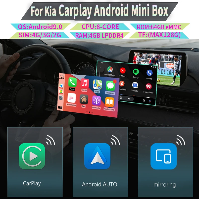 

Carplay Ai Box Wireless Carplay 4+64G For Kia Soul Optima OptimaHybrid Sedona Soul EV Cadenza Sorento Sportage Niro Forte Rio