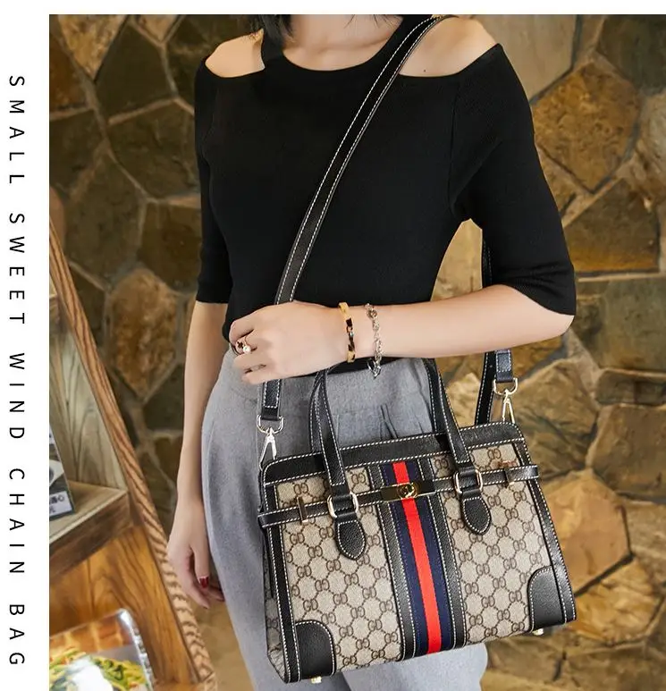 

2021 Fashion classic women Crossbody Bags Tote Bags Portable European and American Retro Printed large capacity PU Shoulder Bag