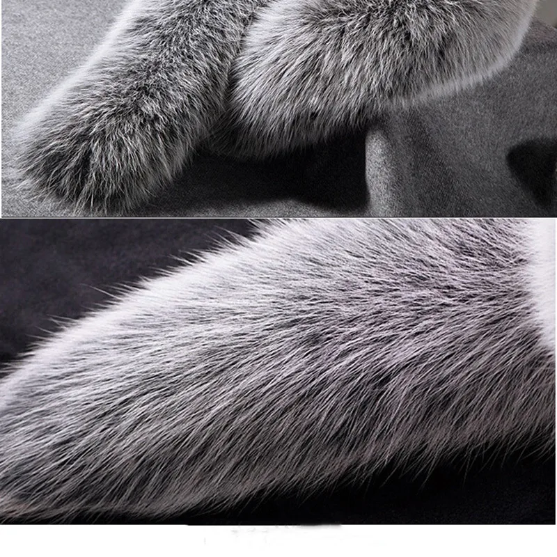 

Cashmere Coat Women Winter Overcoat Thick Warm Wool Jacket High Grade Real Fox Fur Collar Oversize Woolen Trench Outerwear