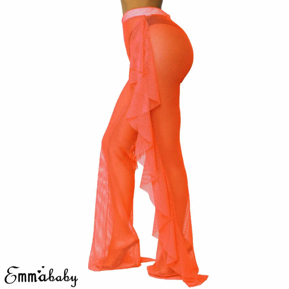 Женские пляжные накидки с оборками летние прозрачные штаны широкими штанинами