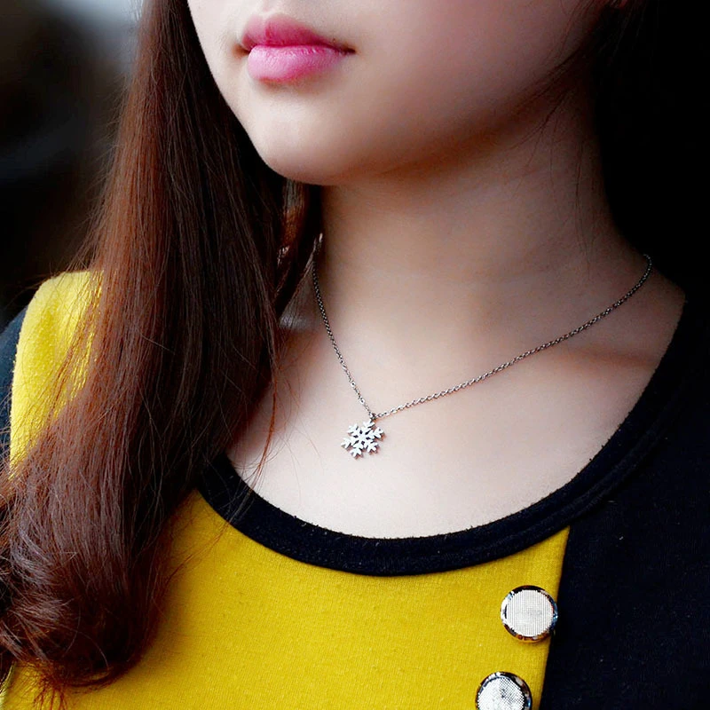 

2021 New Style Silver Color Snowflake Pendant For Women Simple 316l Stainless Steel Choker Necklaces Fashion Jewelry Party Gift