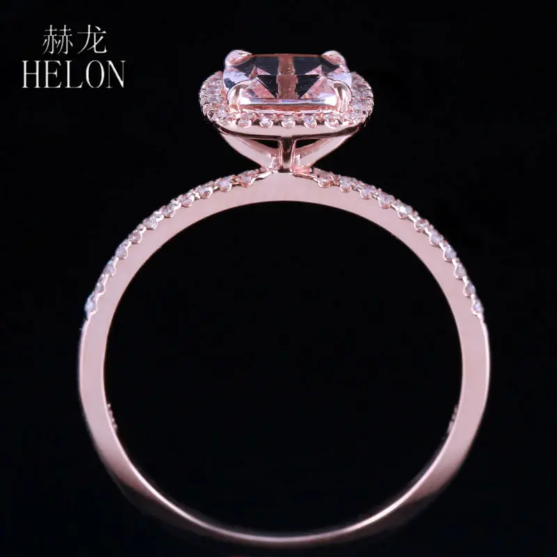 HELON Solid 18K Rose Gold Certified Cushion 0.9ct Natural morganite Diamond Engagement Wedding Women Jewelry Ring Claw Prongs | Украшения и
