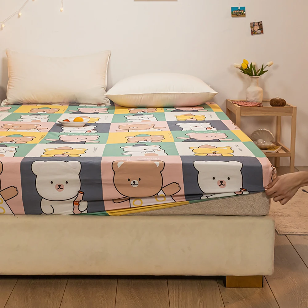 

Antislip Pure Cotton Fixed Dustproof Protect Solid And Durable Fitted Sheet Bedspread Mattress Cover Bedding Singleton