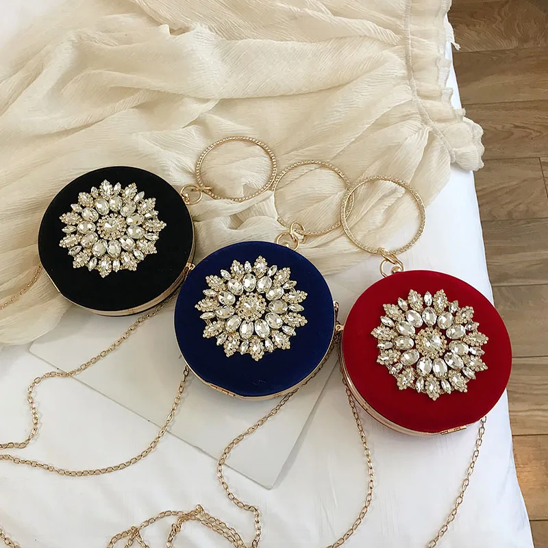 Красный клатч кошелек женская круглая вечерняя сумка свадебная сумочка с