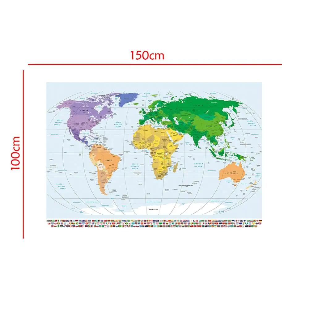 150x100 см Нетканая карта мира с проекцией хуммера национальными флагами для
