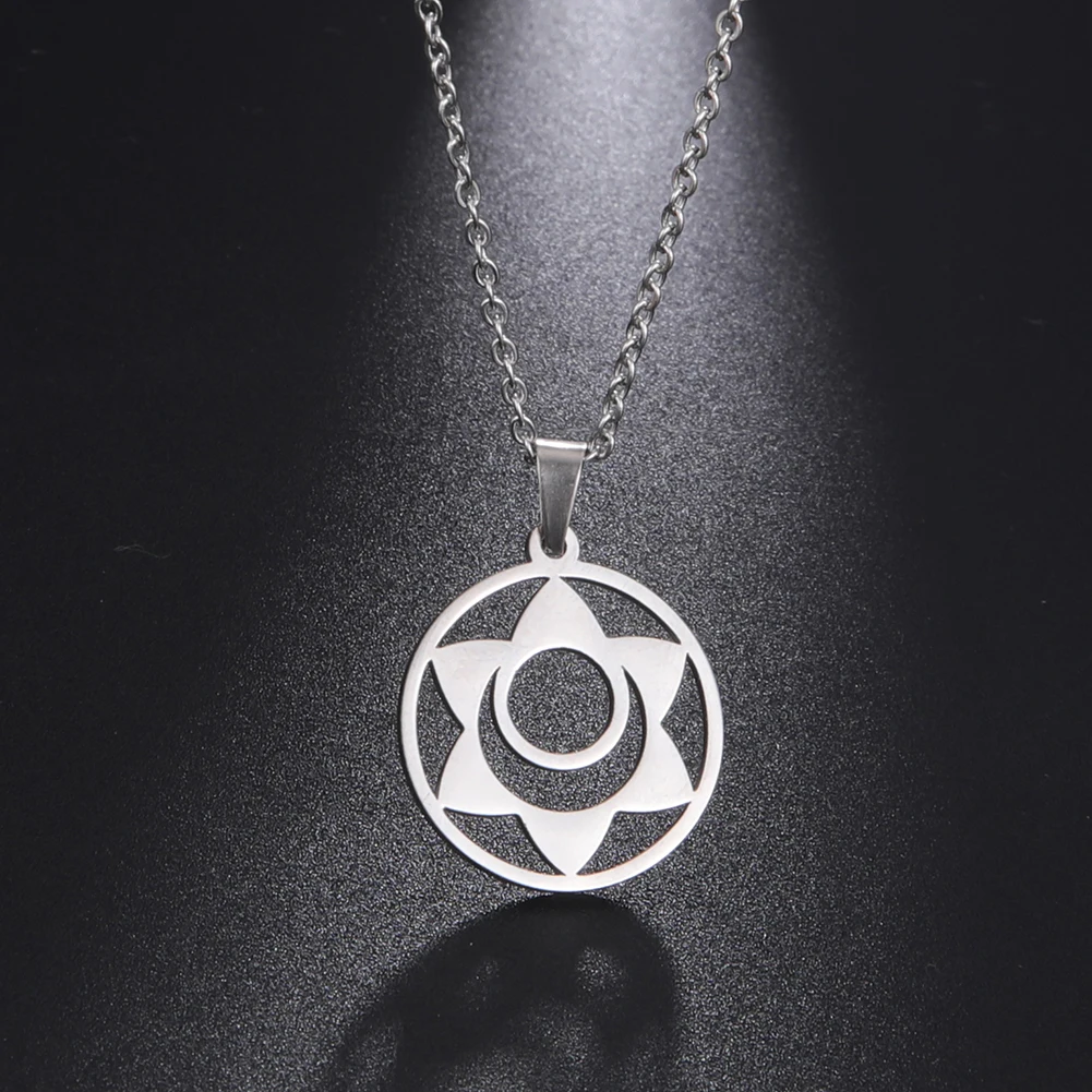 

LIKGREAT Sacral Chakra Pendant Necklace Spiritual Yoga Wand Balancing Meditation Swadhisthana Stainless Steel Yogis Jewelry Gift