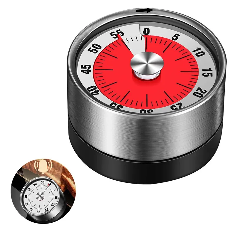 Kitchen Cooking Rotating Timer Magnetic Mechanical Stainless Steel Countdown Learning Time Manager | Дом и сад