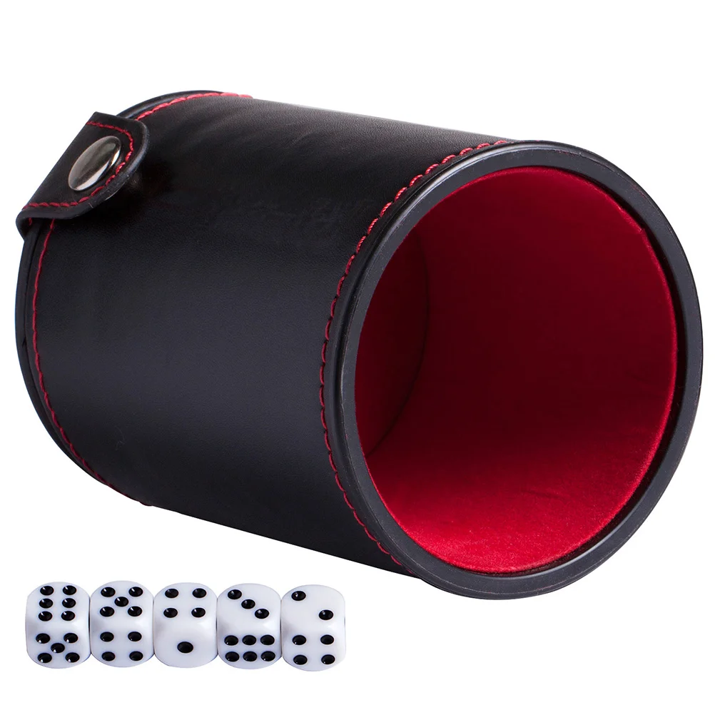 

1 Set Leather Dice Cup Portable Dices Shaking Cup Bar Dice Cup with Dices