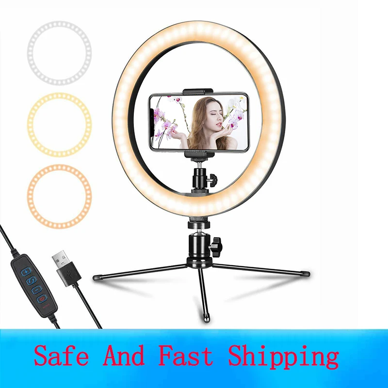 Приглушаемый светодиодный кольцевой светильник 10 дюймов для фотосъемки селфи с