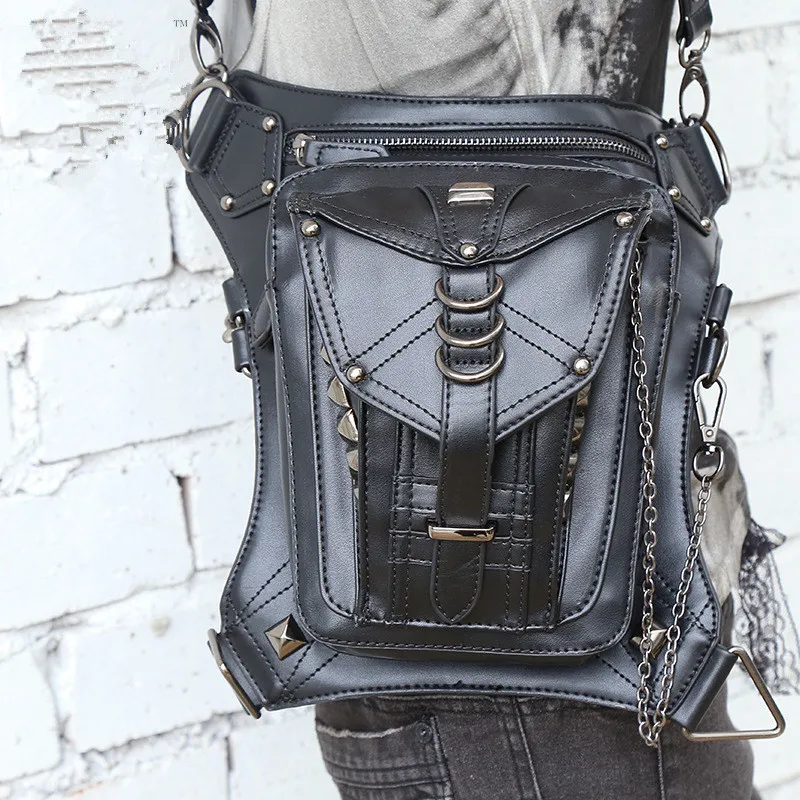 

LXFZQ Steampunk bags fanny pack heuptas motorcycle leg bag fashion Belly band bags Belt buckle a case for phone Waist Bags