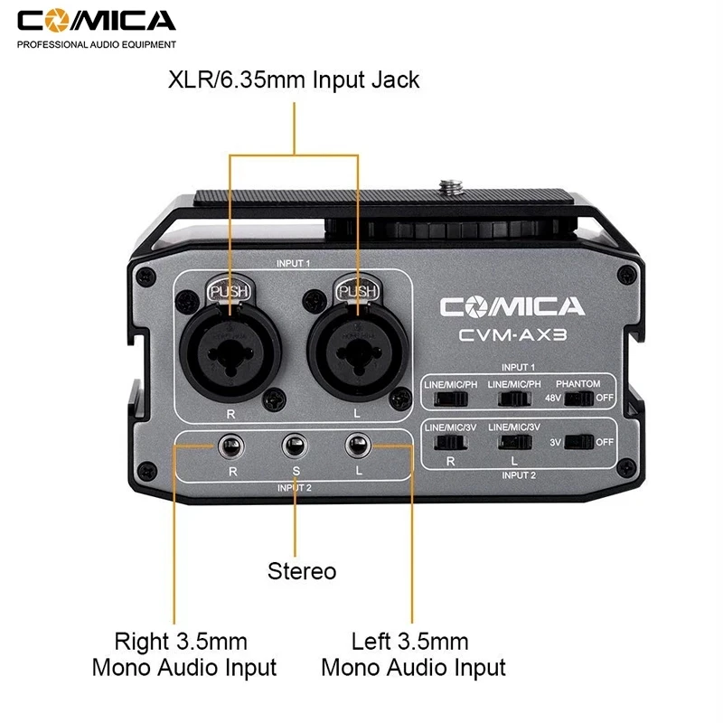Фотоусилитель Comica CVM-AX3 XLR с двумя разъемами XLR/3 5 мм/6 35 мм для цифровых зеркальных